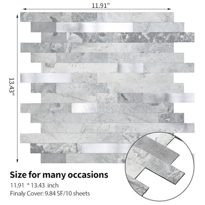 Yipscazo 10 Sheets Peel and Stick Stone Metal Tile Backsplash, Stick on Tiles for Backsplash Kitchen, Bathroom, Laundry Room, Camper, Fireplace (12'' X 12'', Gray Stone with Metal) - color: Gray Stone With Metal