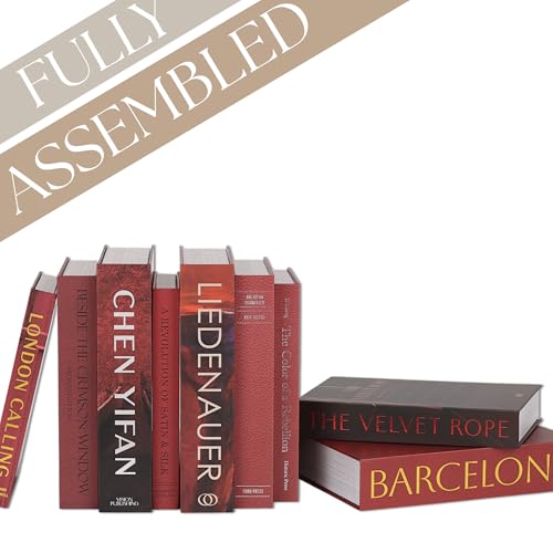 ORITZIO Red Faux Books Set of 9 - Hidden Storage Fake Books for Coffee Table Decor, Home Staging, Interior Design & Fashion Books - color: Red