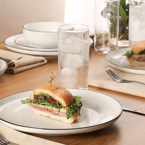 Gibson Home Havenstone 12-Piece Porcelain Dinnerware Set – Dinner Plates, Salad Plates & Bowls, Classic White With Black Rim Everyday Dish Set for Home, Kitchen, Microwave & Dishwasher Safe - color: White w/ Black Rim (Havenstone)