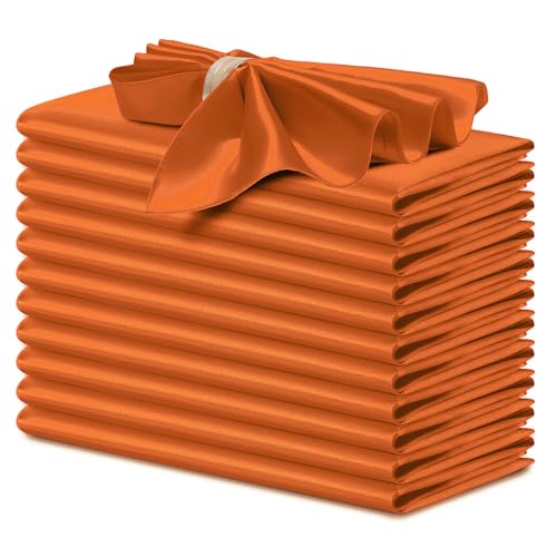 P Pothuiny 12 Pcs Silky Burnt Orange Satin Napkins 17 x 17 Inches, Square Smooth Wedding Dinner Napkins Satin Cloth Napkins Table Napkins for Banquet Party Restaurant Decor, Thanksgiving, Christmas - color: Burnt Orange