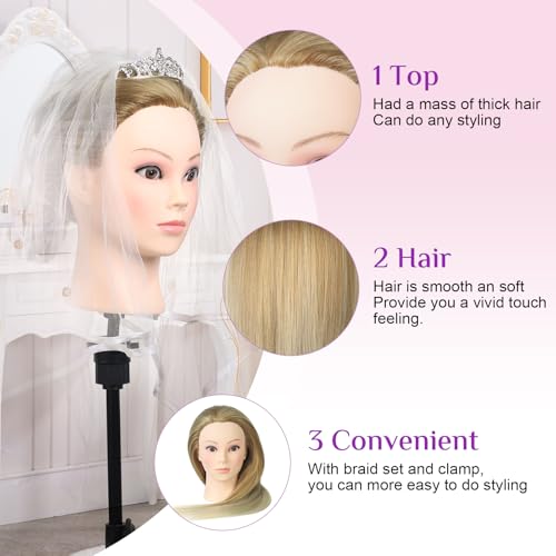 Mannequin Head with Hair with Tripod Stand - 28" Cosmetology Mannequin Head with Stand, Doll Head for Hair Styling Braiding Practice Manikin Head with Tripod Set, Ombre Golden - color: Golden&Tripod