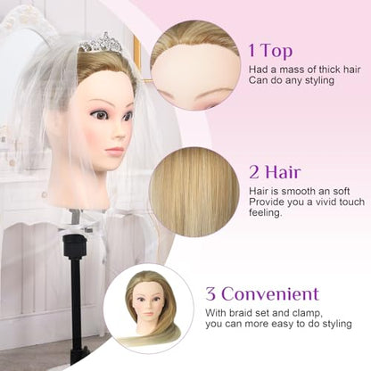 Mannequin Head with Hair with Tripod Stand - 28" Cosmetology Mannequin Head with Stand, Doll Head for Hair Styling Braiding Practice Manikin Head with Tripod Set, Ombre Golden - color: Golden&Tripod