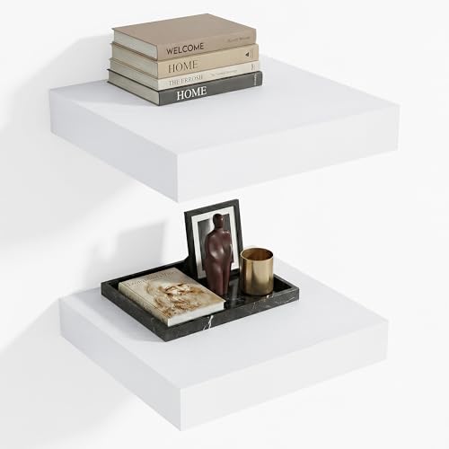 Heimlove 12 Inch Deep Floating Shelves, 12 x 12 inches Long Wall Shelf, Large Extra Display Shelf & Storage Shelf, Rustic Wood Wall Shelves for Fireplace Mantel, White - 2Pack - color: White, size: 12"W x 12"D x 2"H, Set of 2