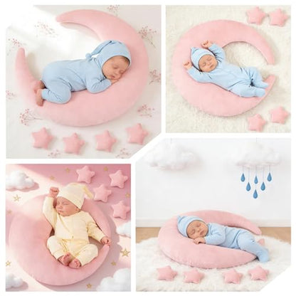 Newborn Photography Props 5Pcs Baby Moon Star Pillow Set Newborn Photography Posing Pillows Adjustable Photography Props, Pink - color: Pink