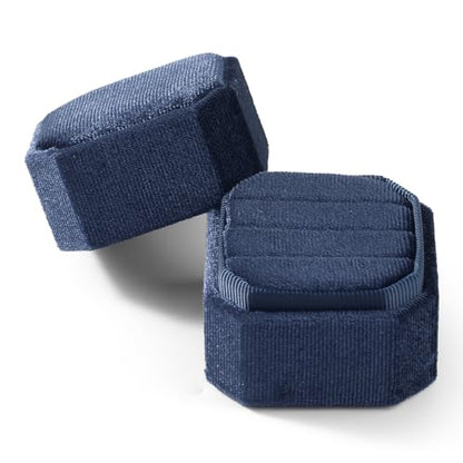 3 Slots Ring Box Velvet Ring Gift Box Wedding Day For Proposal, Engagement, Wedding, Mother's Day, Valentine's Day (Dark Blue) - color: Dark Blue