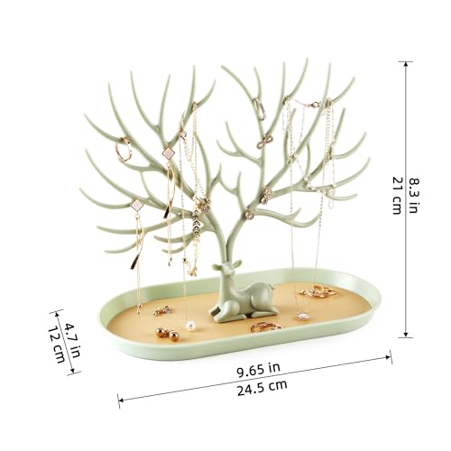 MORE&LESS Antlers Jewelry Display Stand,Tree Tower Rack Hanging Organizer for Ring Earrings Necklace Bracelet - color: A Matcha Green