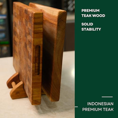 Chopping Board Stand – Teak Wood – Premium Handmade Holder Organizer for Boards, Drying Rack, Single or Dual Slot, Fits Thick Boards, Air-Dry Base (2 Slots (1.3 in Thickness)) - style: 2 Slots - 1.3" Thick Each