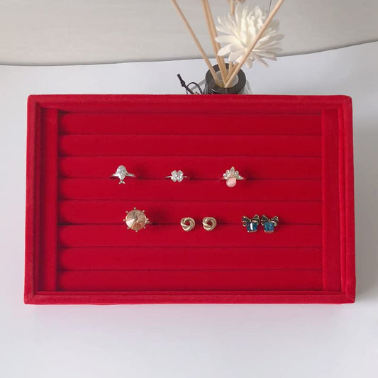 AKOAK 1 Pack Jewelry Display Tray Wooden Flannel Dresser Ring Earring Bracelet Watch Storage Case Portable Display Rack (red) - color: red