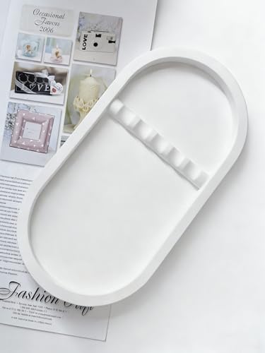 1PC Oval Nail Tray with Rest - Manicure Tool Holder, Jewelry Cosmetic Nail Decorations Organizer, Plaster Storage Tray, White, 7.09" Lx3.74 Wx0.59 H