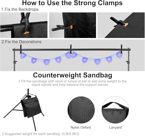 10x10FT Adjustable Photography Backdrop Stand Kit Photo Studio Background Support with 4 Crossbars 6 Clamps 2 Sandbags