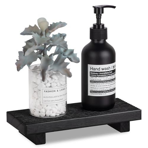 Bathroom Tray Farmhouse Decor Pedestal Stand Wood Riser Display Kitchen Accessories Soap Holder for Sink, Counter, Vanity, 8.7 * 3.6 Black - color: Black, size: 8.7" x 3.6" x 1.6"