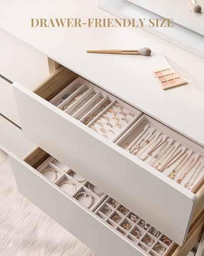 Lolalet Jewelry Drawer Organizer Inserts, Stackable Velvet Tray Jewelry Storage Organizers Set Display Cases for Necklaces Bracelets Earrings Rings Chains Bangles Watches, Mothers Day Gift - color: Beige, size: A5 Size, 4 Packs