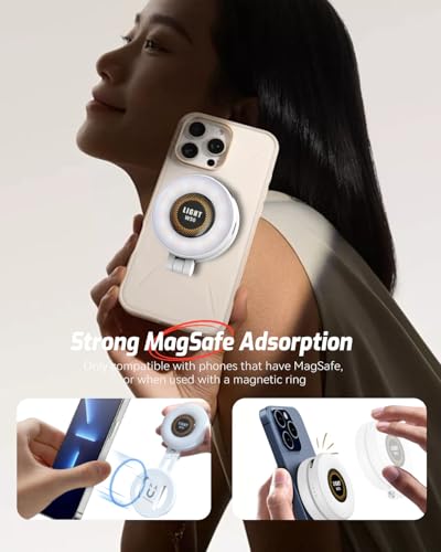 Magnetic Portable Selfie Light for iPhone - Phone Ring Light Rechargeable for Camera Picture Make up Photos Video Conferences LED Selfie Ring Fill Light TikTok/Zoom Calls/Video Conference - color: black-white