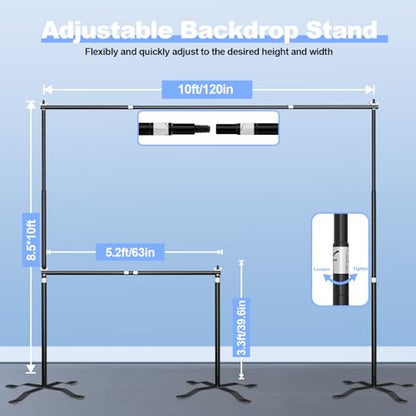 10x8.5ft(WxH) Upgraded Heavy Duty Backdrop Stand, Pipe and Drape Stand Kit with Cross Base, Photo Background Stand for Parties, Wedding, Photography-Quick Installation