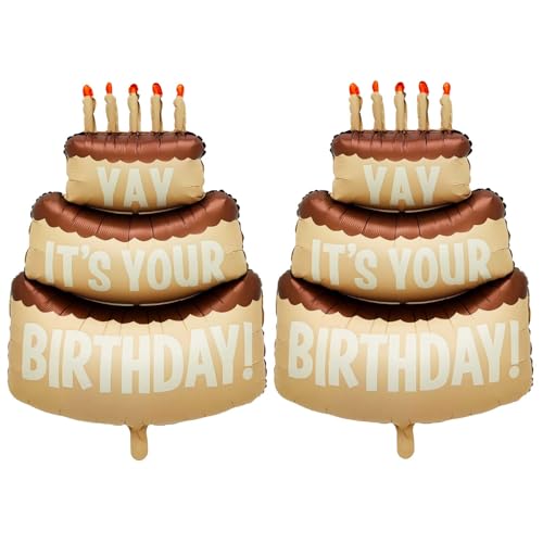Happy Birthday Large Cake Foil Balloons 40 Inch Three-Layer Big Cake Happy Birthday Cream Coffee Mylar Helium Balloon for Girls Boy Women Kids Baby Shower Birthday Party Decorations Supplies 2 Pcs - color: Cream Coffee Cake