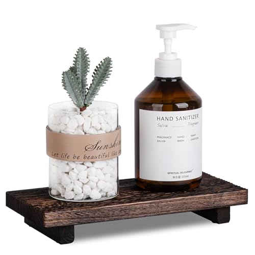 Bathroom Tray Farmhouse Decor Pedestal Stand Wood Riser Display Kitchen Accessories Soap Holder for Sink, Counter, Vanity, Dark Brown - color: Drak Brown, size: 10" x 4.5" x 1.6"