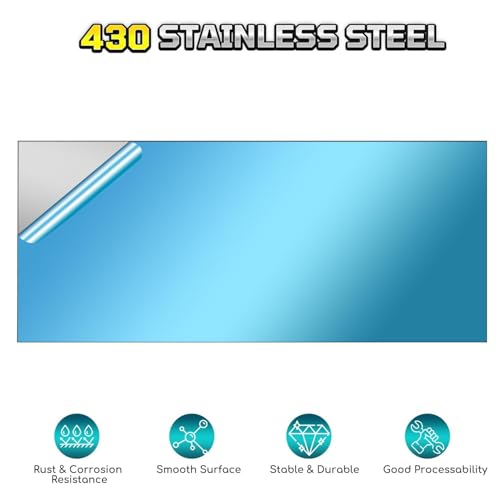 430 Stainless Steel Sheet Metal, 12" x 5.9", 22 Gauge (0.8mm) Stainless Steel Plate, Cut to Size Metal Sheet for Crafts, Kitchen & Office Projects, 1 Pack - size: 12" x 5.9" x 0.03"
