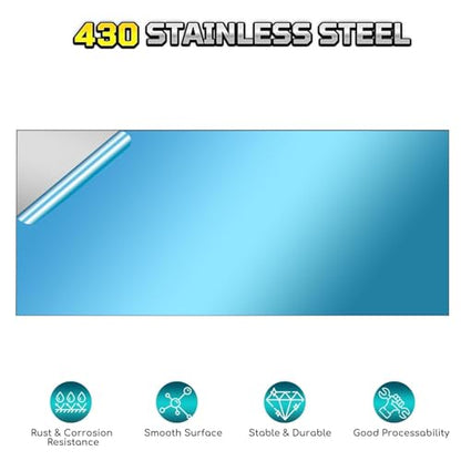 430 Stainless Steel Sheet Metal, 12" x 5.9", 22 Gauge (0.8mm) Stainless Steel Plate, Cut to Size Metal Sheet for Crafts, Kitchen & Office Projects, 1 Pack - size: 12" x 5.9" x 0.03"