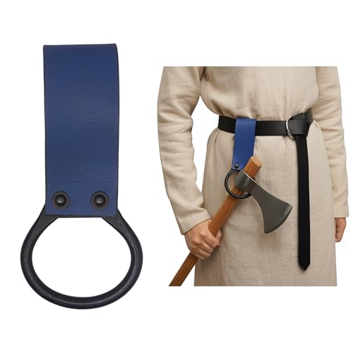Lord of Battles Medieval Genuine Leather Axe Frog | Axe Holster with Belt Loop | Waist Holder for Axes, Tools - color: Blue