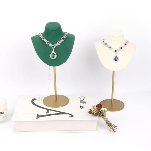 Necklace Display Stand For Selling Velvet Chain Jewelry Bust Holder Organizer With Stainless Steel Stand Jewelry Display - color: Green-9.84in