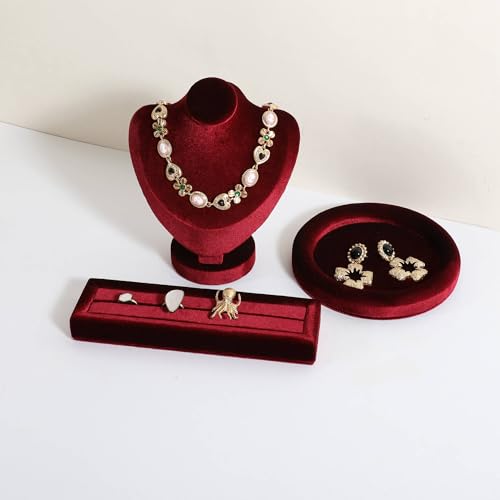 Velvet Ring Storage Organizer, Jewelry Display Holder with Slots for Show, Velvet Jewelry Ring Stand for Selling【Red】 - color: Red