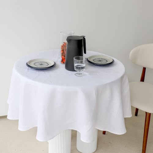 Simple&Opulence Textured Tablecloth 100% Linen Table Cloth, Kitchen Dinning Tabletop Decoration, for Outdoor and Indoor Use (Round White, 60") - color: White, size: 60" (Round)