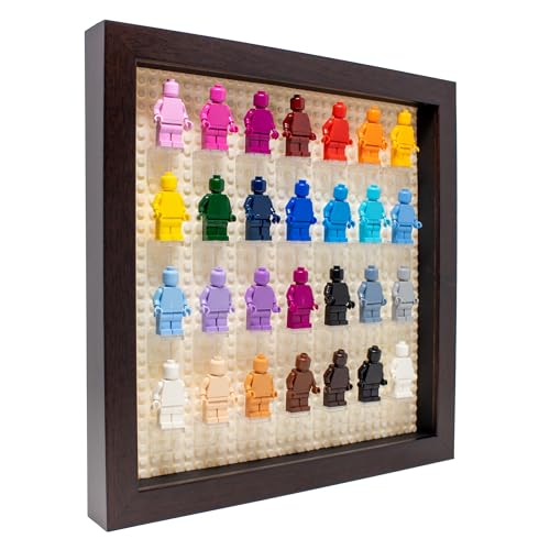 Figurine Display Case 10x10 Walnut Shadow Box for Miniature Figures 10x10 Walnut Wood Shadow Box with White Base to Display Up to 28 Block Figures - color: Walnut With White Backing, size: 10x10