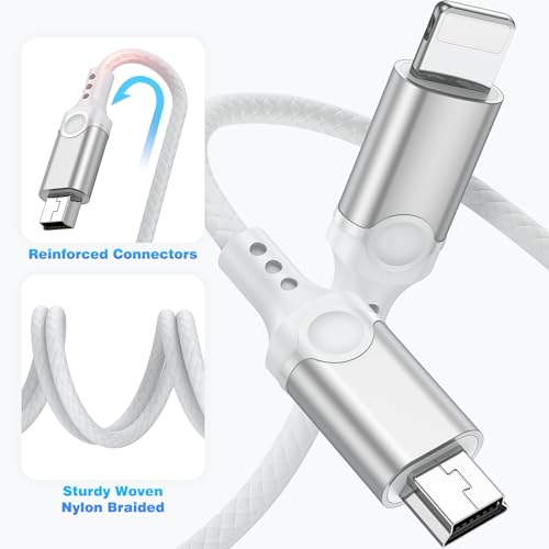 for Lightning to Mini USB Camera Adapter Cable MFi-Certified for iPhone 14 13 12 11 XR 7 Plus Import Photos Video Mini-B USB DSLR Camera OTG Cable for Canon 100D/Nikon D610, Nylon Braided Cord 3.3ft