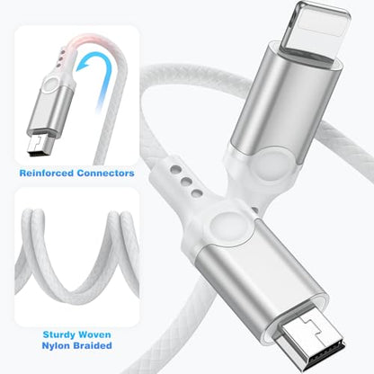 for Lightning to Mini USB Camera Adapter Cable MFi-Certified for iPhone 14 13 12 11 XR 7 Plus Import Photos Video Mini-B USB DSLR Camera OTG Cable for Canon 100D/Nikon D610, Nylon Braided Cord 3.3ft