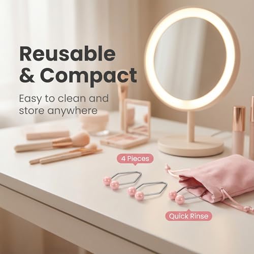 Dimple Maker Cheek Clip Set, Pink 4pcs Reusable Spring Face Accessory for Smile Positioning Practice, Rounded Tips, face dimple Training Tool