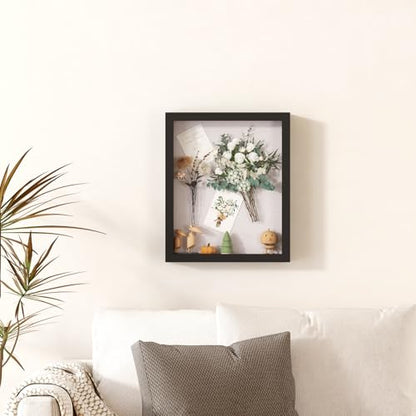 Muzilife 8.5x11 Shadow Box Picture Frame with Linen Board - Wood Display Case Deep Frame with Glass Cover, Ready to Hang Awards, Medals, Tickets, Wedding Memories, Flower and Photos, Black - color: Black, size: 8.5x11