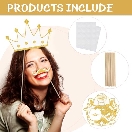Zonon 24 Pcs Funny Photo Booth Props Class of 2026 Graduation Birthday Wedding Family Class Reunion Prom Disco Party Celebration Decoration Supplies Mix of Hats, Lipstick, Tie(White and Gold) - color: White and Gold