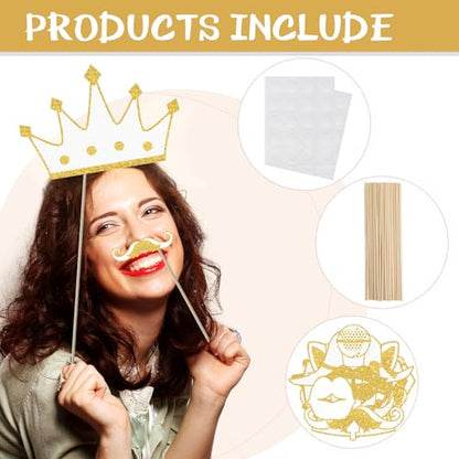 Zonon 24 Pcs Funny Photo Booth Props Class of 2026 Graduation Birthday Wedding Family Class Reunion Prom Disco Party Celebration Decoration Supplies Mix of Hats, Lipstick, Tie(White and Gold) - color: White and Gold