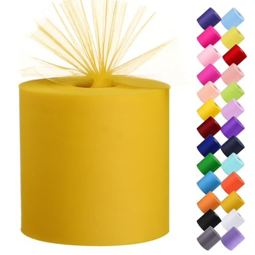 Tulle Fabric Roll, 6” by 200 Yards (600FT) Tulle Organza Fabric Spool for DIY Tutu Skirt Baby Shower Decor Wedding Backdrop Crafts Birthday Party Supplies (Light Gold) - color: Light Gold