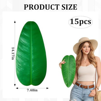 15PCS Banana Leaves, Banana Leaf Plates and Bananas Leaf, Tropical Style Artificial Leafs Plates for Event Decor, Table Setting, Party Backdrop or Photo Prop