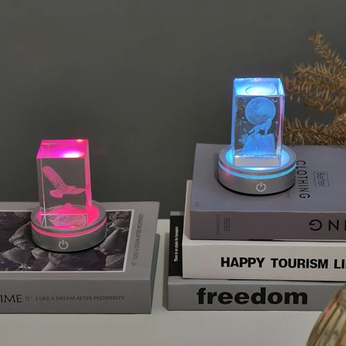 LED Light Base Lighted Display Stand for Crystal, 4 Pack Round Touch Control Light Stand, 7 Color Changing Display Base with USB Power, Illuminated Pedestal for Glass Crystal Spherical Artwork