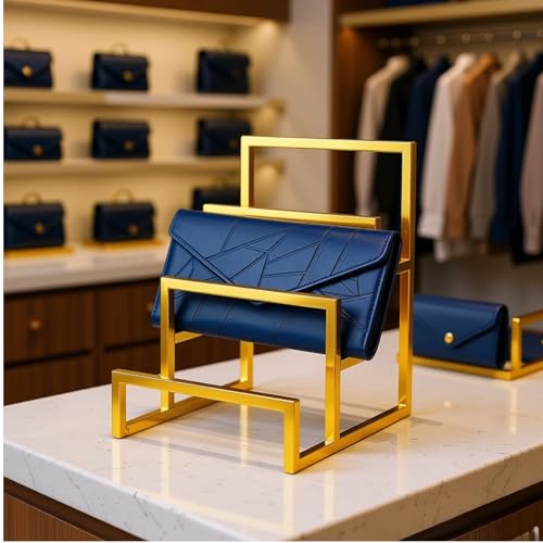 4-Tier Wallet Display Stand 2 Pack Gold , Metal Purse Organizer for Closet Countertop, Handbag Holder Rack Riser Shelf for Wallets Clutch Bags Retail Boutique Store Display - size: 4 - Layer