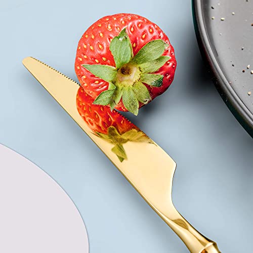 Lemeya 20-Piece Gold Silverware Set for 4,Modern 18/10 Stainless Steel Flatware Set,Unique Rustic Cutlery Utensils Set,Spoon and Fork Set for Home, Restaurant,Wedding,Mirror Polished,Dishwasher Safe - color: Gold 20 Pieces Set with Dessert Spoon