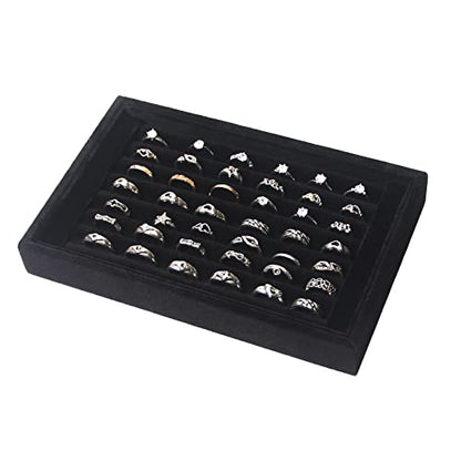 Pangkeep Ring Holder Display Tray Jewelry Organizer Stands for Selling Rings Earrings Show (Black) - color: Black