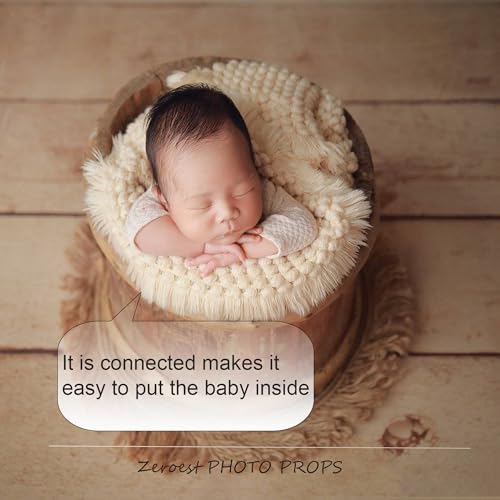 Zeroest Baby Photography Props Basket Braid Wool Wrap Newborn Photo Shoot Baskets Filler Posing Stuffer Background Blanket (Beige) - color: Beige