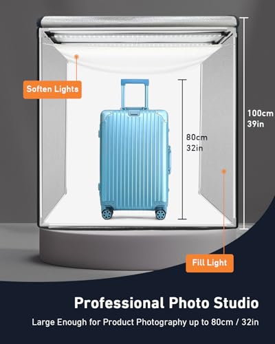 DUCLUS Light Box Photography 39×39 inch, 210 LED Large Photo Light Box with 3 Stepless Dimming Light Panels & 4 Matte PP Backdrops, Professional Photo Background Shooting Tent for Product Photography - size: 39*39 inch