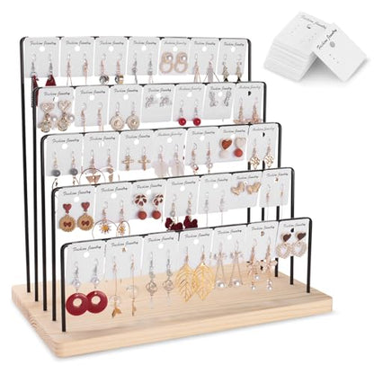 Earring Display Stand for Selling, Earring Rack Display Holder with 40 Earring Cards, 5 Tiers Jewelry Display for Vendors