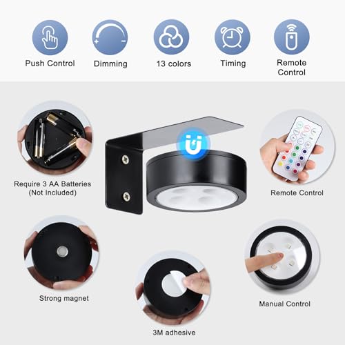 2-Pack Wireless Battery Operated Painting Light with Remote Control,13 Color RGB Magnetic Led Art Display Light for Picture Frame, Dimmable and Timer Painting Light, Wall Decor Black display light - color: Black RGB 2 Pack