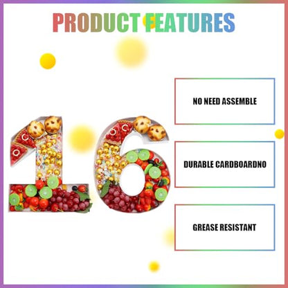 Charcuterie Cardboard Number Fillable Shaped Treat Decorative Box Anniversary Birthday Table Centerpiece (16 Style, 15inch) - size: 15inch, style: 16 Style