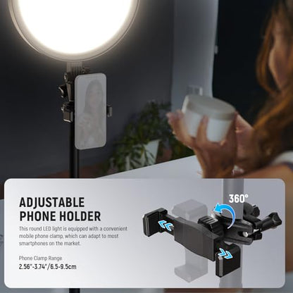 NEEWER Basics 12" 24W Large Ring Light with 68" Stand/Phone Holder/Remote for iPhone Video Recording Selfie Streaming Makeup Studio Photography, 3000K-6500K CRI98 Full Screen LED Panel Lighting, BR13 - style: BR13