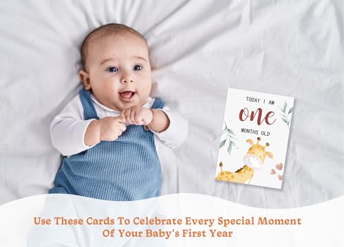 Baby Milestone Cards, 10pcs Double Sided Newborn Photo Prop, First Words, Haircut & More, First Year Monthly Milestone Cards, Jungle Safari Pregnancy Announcement Ideas Decor Supplies(04) - style: Jungle Safari
