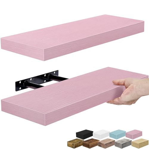 Sorbus Floating Shelves for Wall – 16 Inch Floating Shelf for Kitchen, Bedroom, Living Room, Bathroom, Home & Wall Decor - Mounted Bathroom Shelves with Invisible Brackets (Soft Pink, 2 Pack) - color: Soft Pink, size: 2 Pack