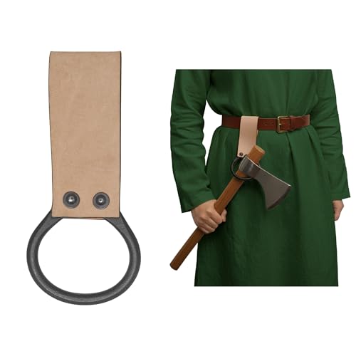 Lord of Battles Medieval Genuine Leather Axe Frog | Axe Holster with Belt Loop | Waist Holder for Axes, Tools - color: Natural