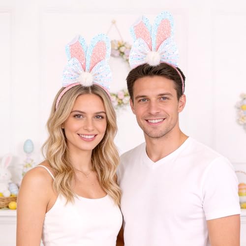 Totelux Easter Headband Bunny Ears Hair Band Glitter Sequins Rabbit Ears Hair Accessories for Women Girls Easter Party Favor Pink - color: Pink