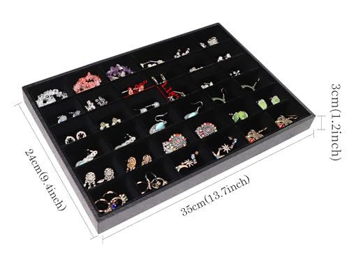 Wudygirl 36 Grid Jewelry Tray Showcase Display Stackable Jewelry Organizer for Earrings Brooch Buttons Rings, Black Velvet Removable (Jewelry Tray) - color: Black 36 Grid, size: 1 Pcs